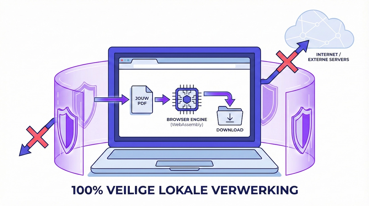 Veilig lokaal verwerken vs onveilige cloud upload Visualisatie van client-side processing vs server-side upload